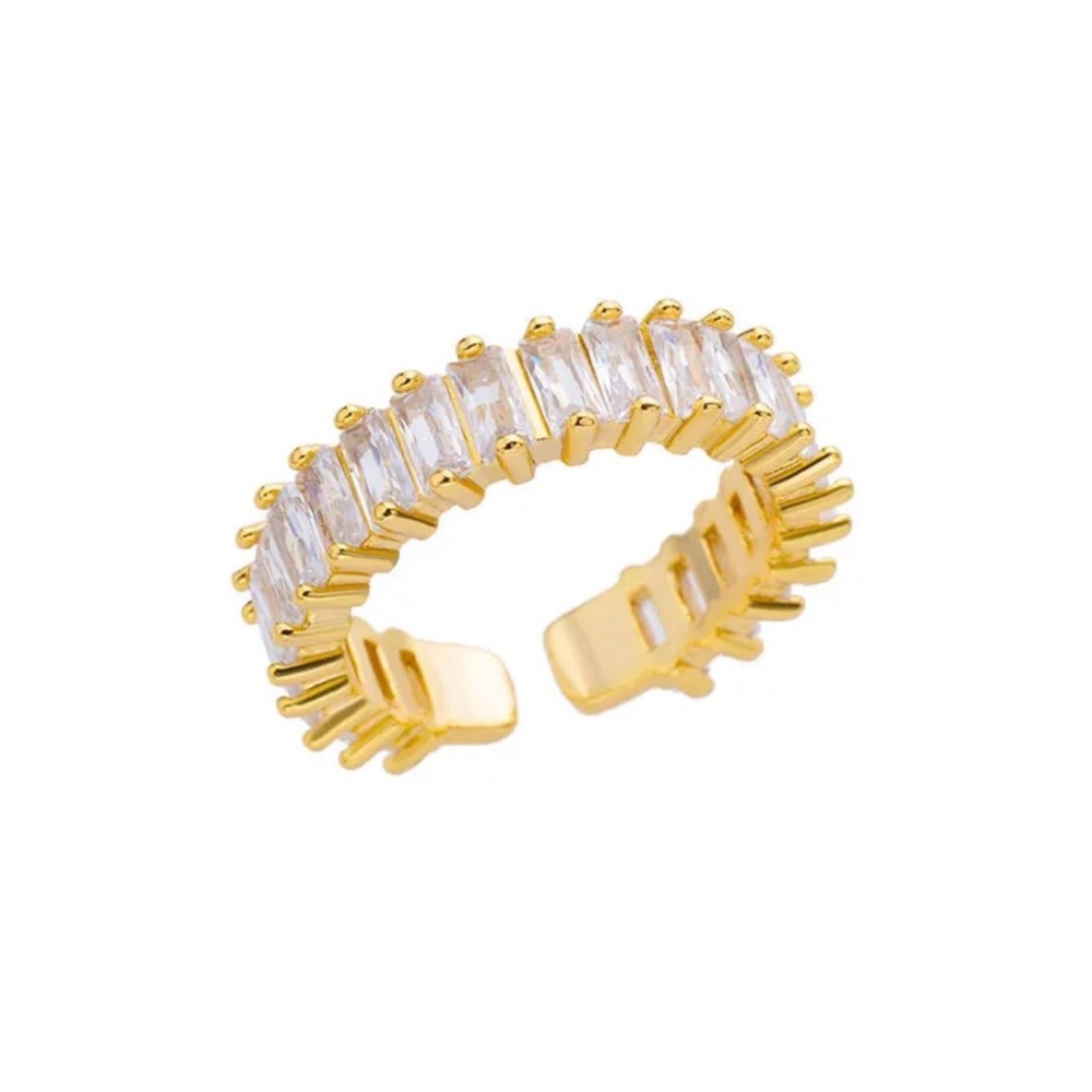 Gold PVD Baguette Inlay Ring ✨ Adjustable Statement Band